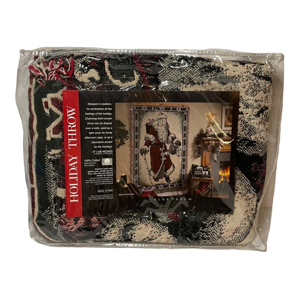 Color Forum Holiday Throw Blanket Woven Tapestry Old Time‎ Christmas Santa 68x47